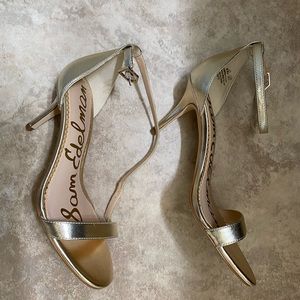 Sam Edelman Patti Ankle Strap Heeled Sandal Light Gold Leather